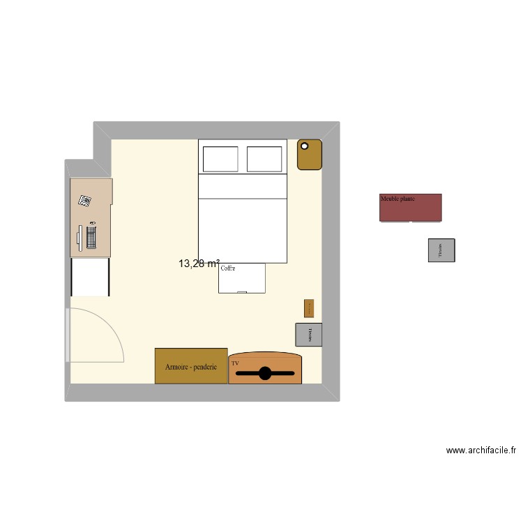 Chambre changé. Plan de 1 pièce et 13 m2