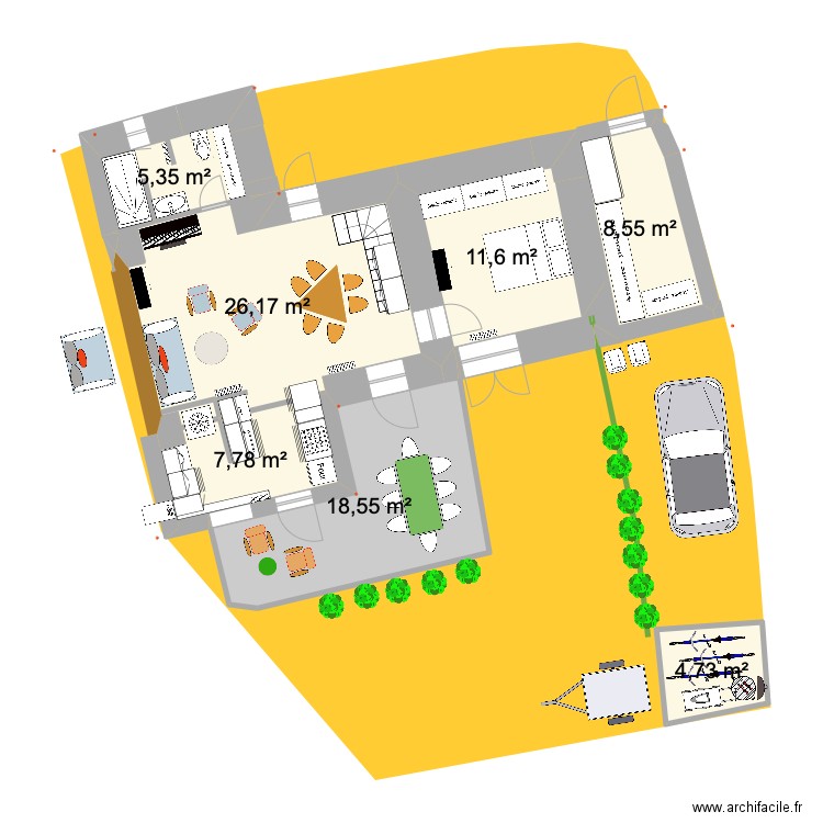 PRIEUX plan intérieur RDCoct. Plan de 7 pièces et 83 m2