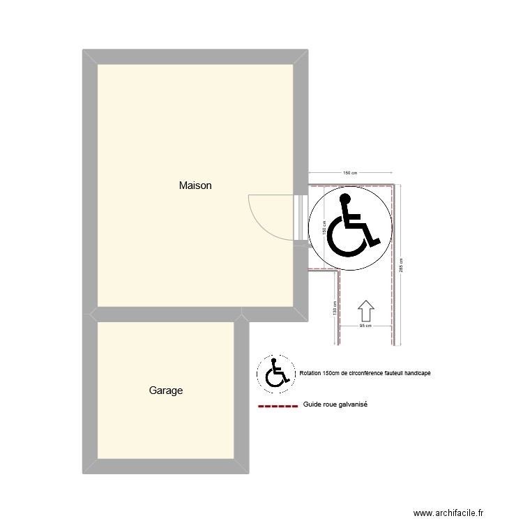 Création d'une rampe handicapé. Plan de 2 pièces et 21 m2