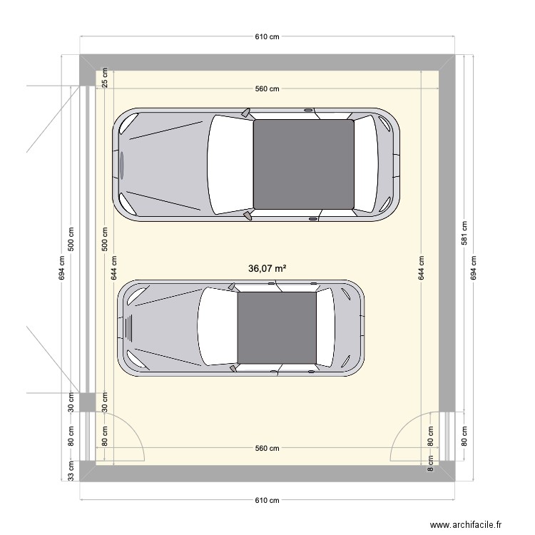 garage 2 voitures. Plan de 1 pièce et 36 m2