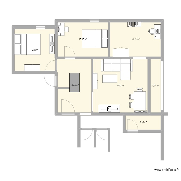 Appart.Lucé-Chambres. Plan de 7 pièces et 64 m2