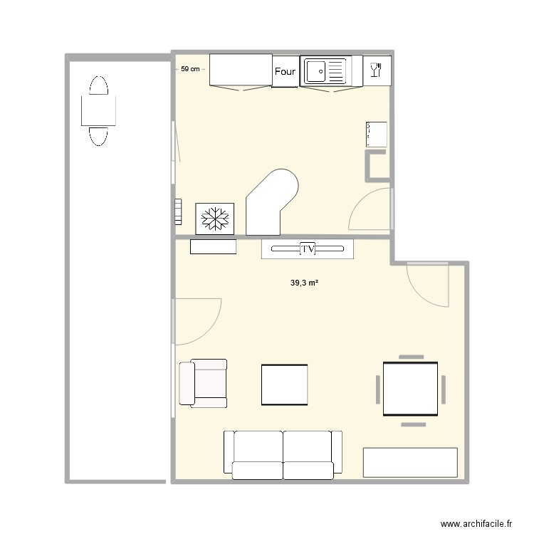 SEJOUR OUVERT. Plan de 1 pièce et 39 m2