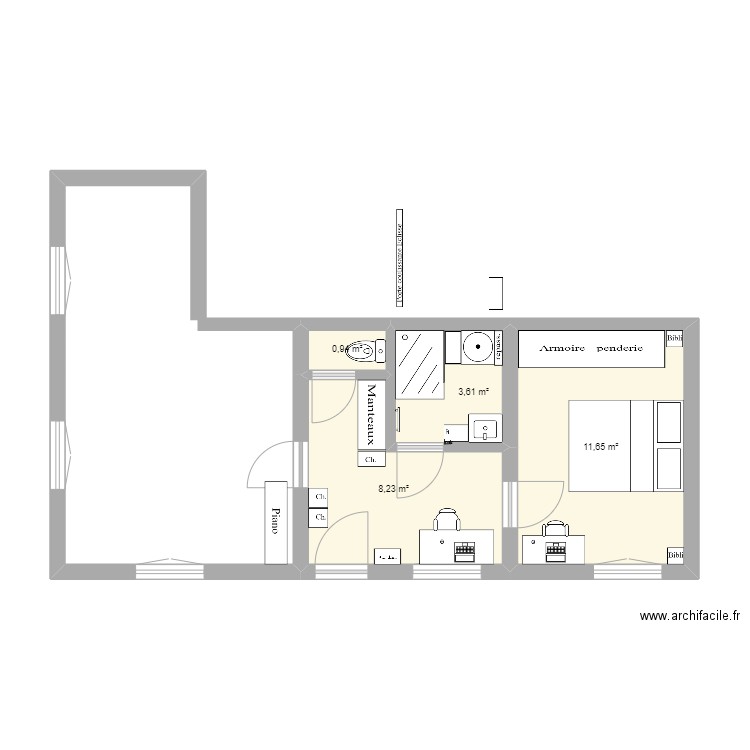 Clichy V3. Plan de 4 pièces et 24 m2