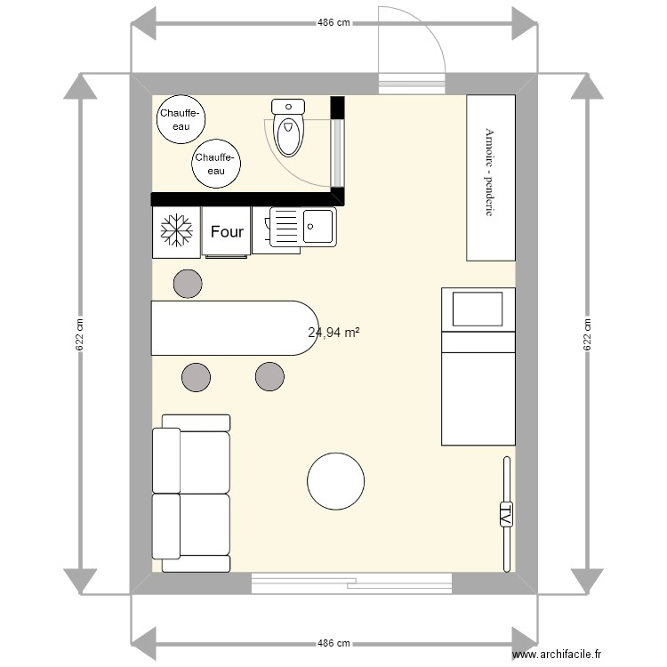 studio écume. Plan de 1 pièce et 25 m2