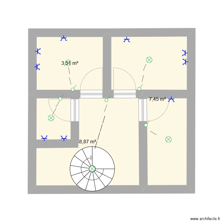 piece. Plan de 3 pièces et 20 m2