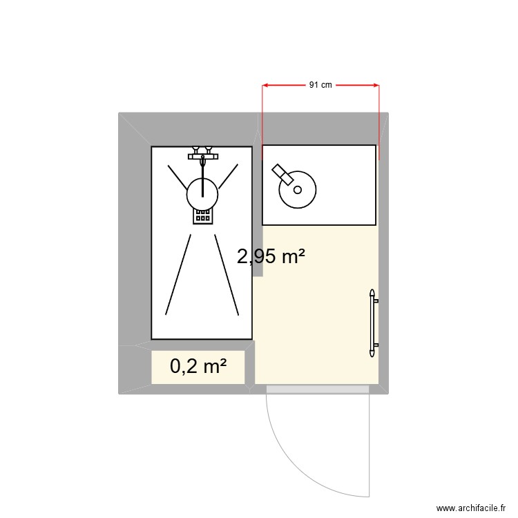 salle de bain g. Plan de 2 pièces et 3 m2