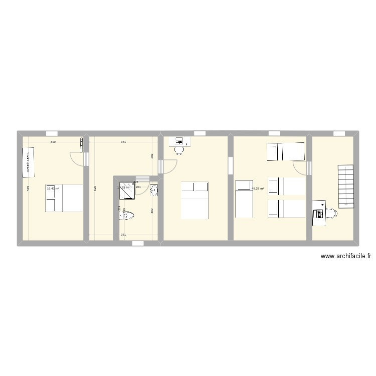 etage lecler. Plan de 3 pièces et 82 m2