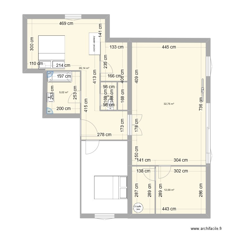 Lavazière. Plan de 5 pièces et 78 m2