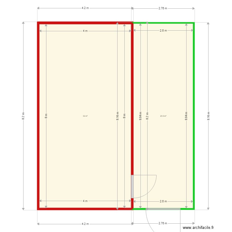 OLA TRAITEUR. Plan de 2 pièces et 53 m2