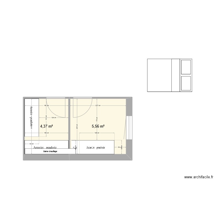 Chambre 3 avant. Plan de 2 pièces et 10 m2