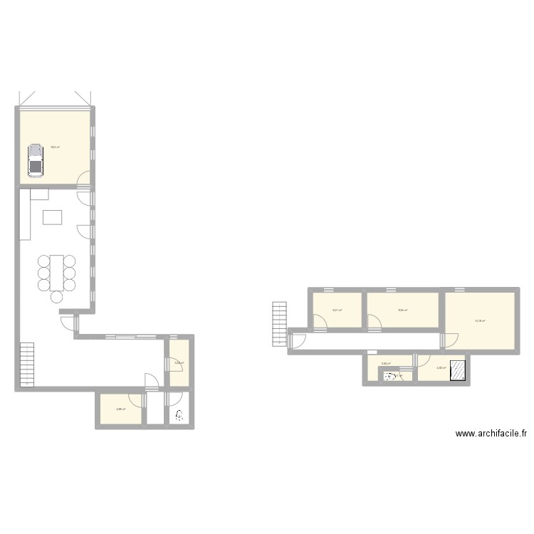 MAISON. Plan de 9 pièces et 64 m2