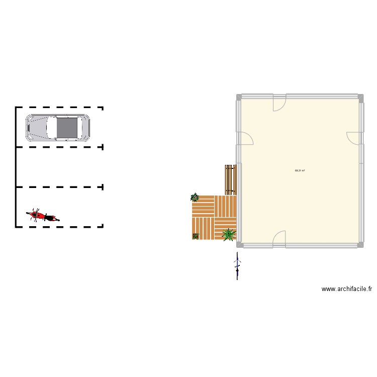 Marché de Lullier . Plan de 1 pièce et 69 m2