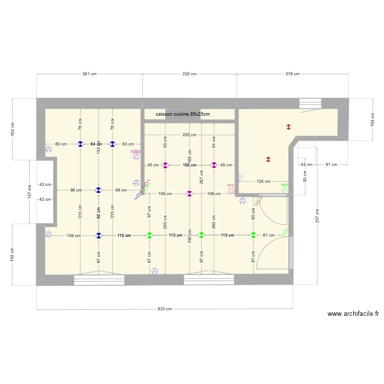 Spots. Plan de 3 pièces et 25 m2