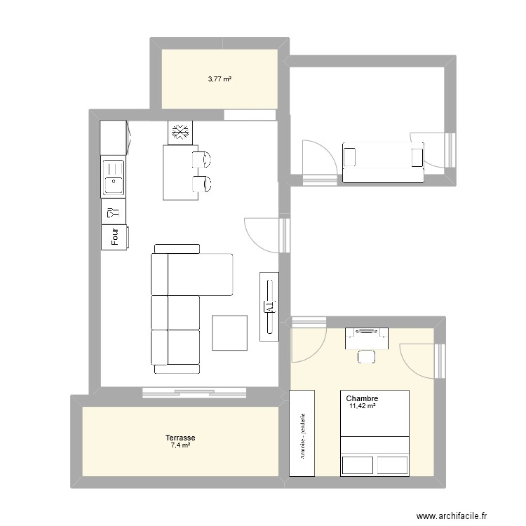 Appt 69170. Plan de 3 pièces et 23 m2