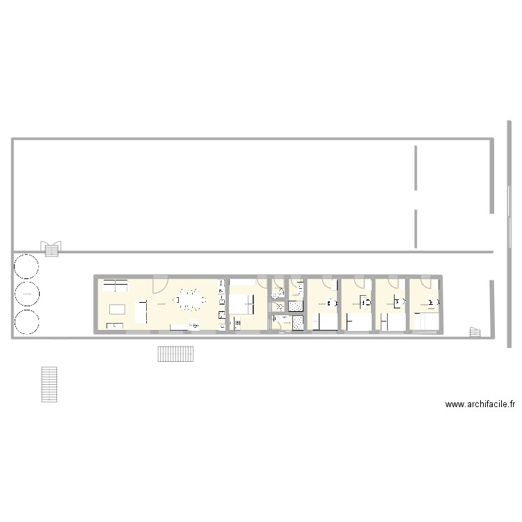 26x5m plain pied. Plan de 10 pièces et 106 m2