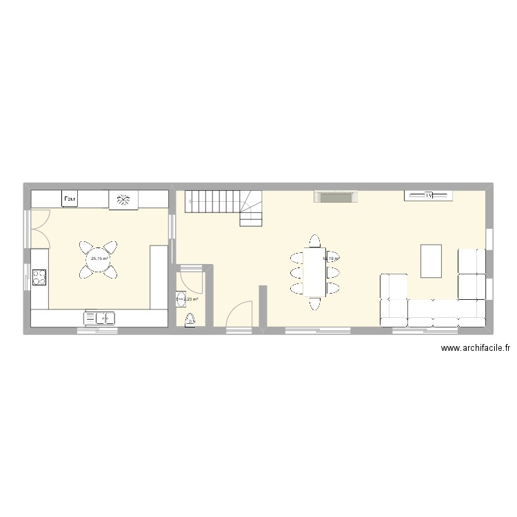 Maison Rdc. Plan de 3 pièces et 84 m2