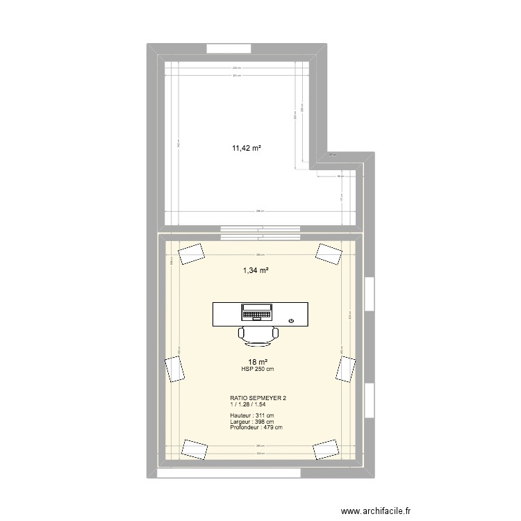 Gare vide. Plan de 3 pièces et 64 m2