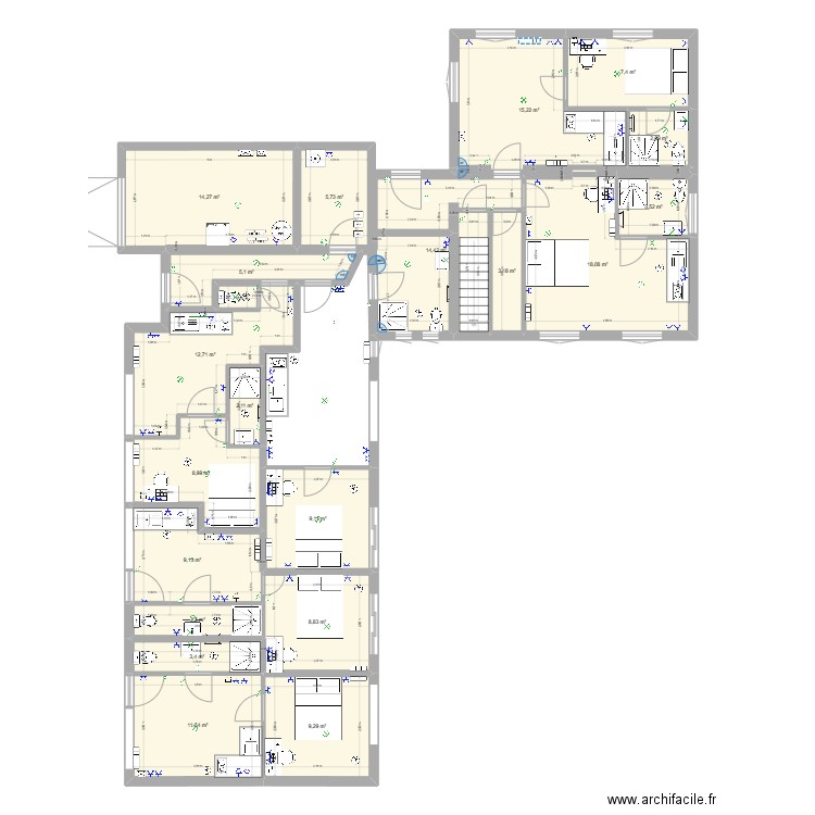 leon bollée sdb3. Plan de 20 pièces et 168 m2