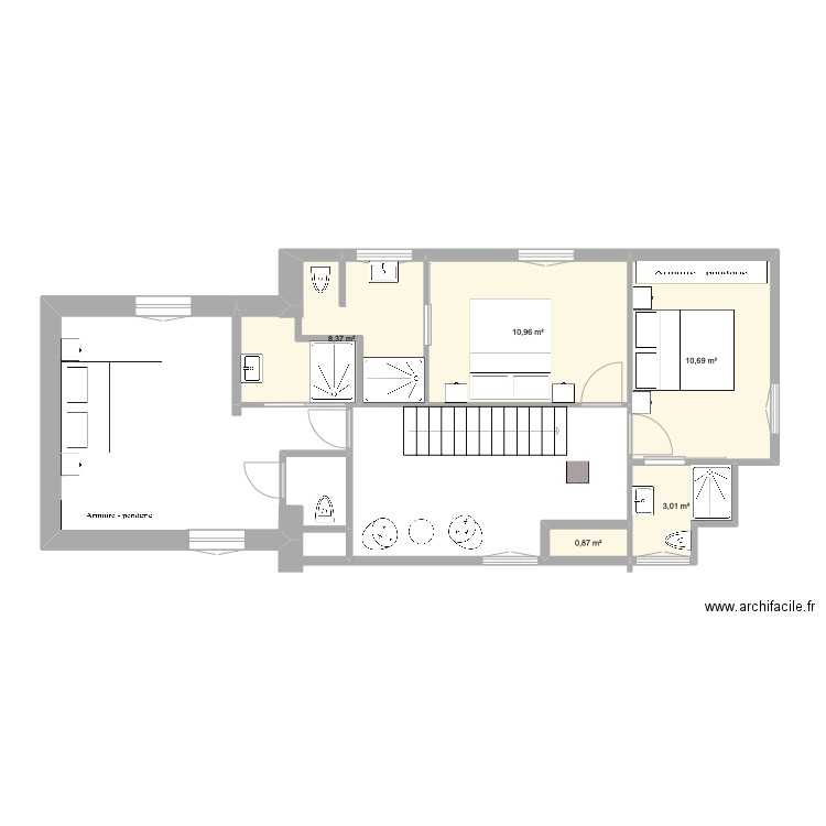 Piriac étage. Plan de 5 pièces et 34 m2