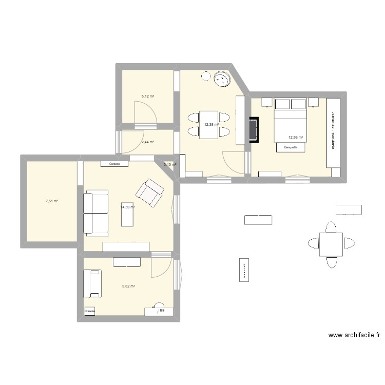 APPART. Plan de 8 pièces et 65 m2