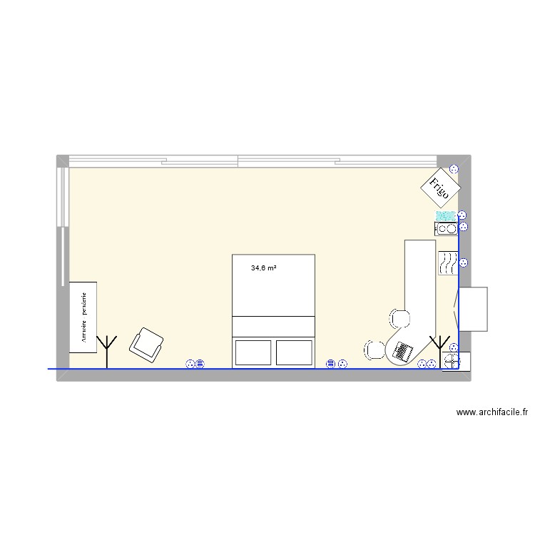 fare potee. Plan de 1 pièce et 35 m2