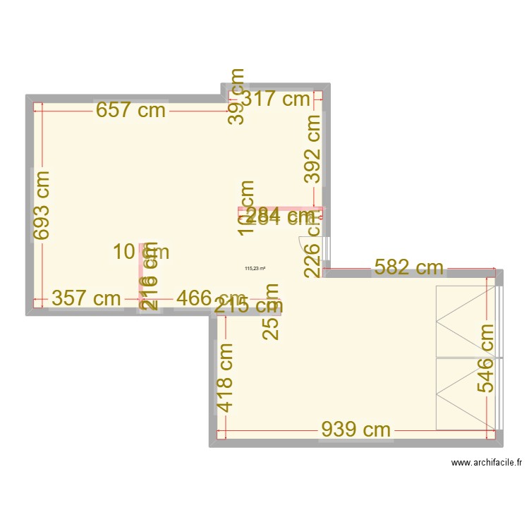 debut. Plan de 1 pièce et 115 m2