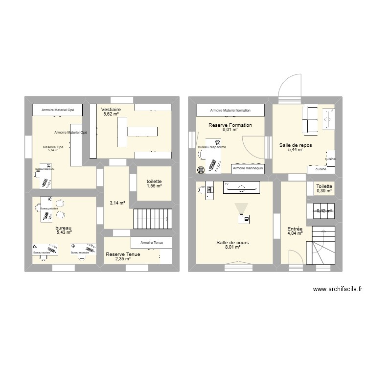 local V1 VLR. Plan de 12 pièces et 48 m2