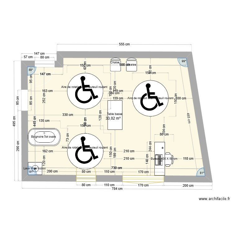 Salon toilettage. Plan de 1 pièce et 33 m2