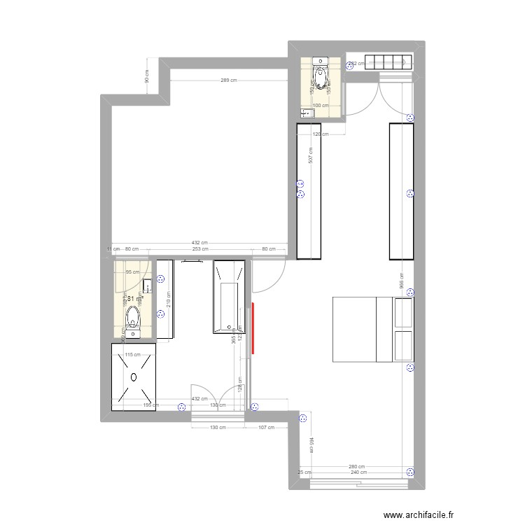 chambre. Plan de 2 pièces et 3 m2