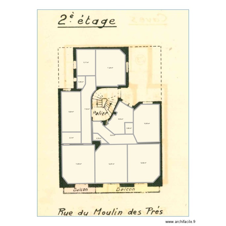 24_0152 2ème. Plan de 14 pièces et 97 m2