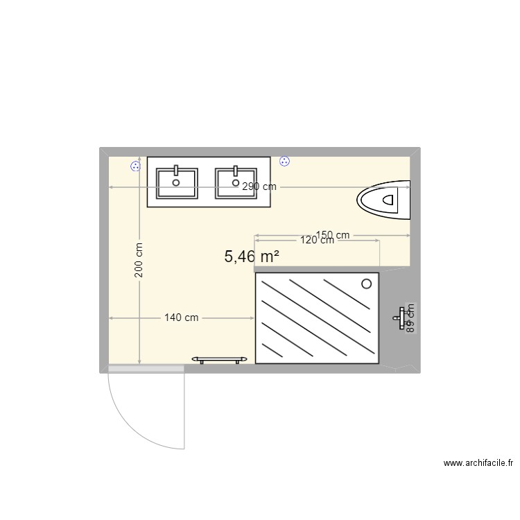 CT-PLAN Gardiol - SDB Haut. Plan de 1 pièce et 5 m2