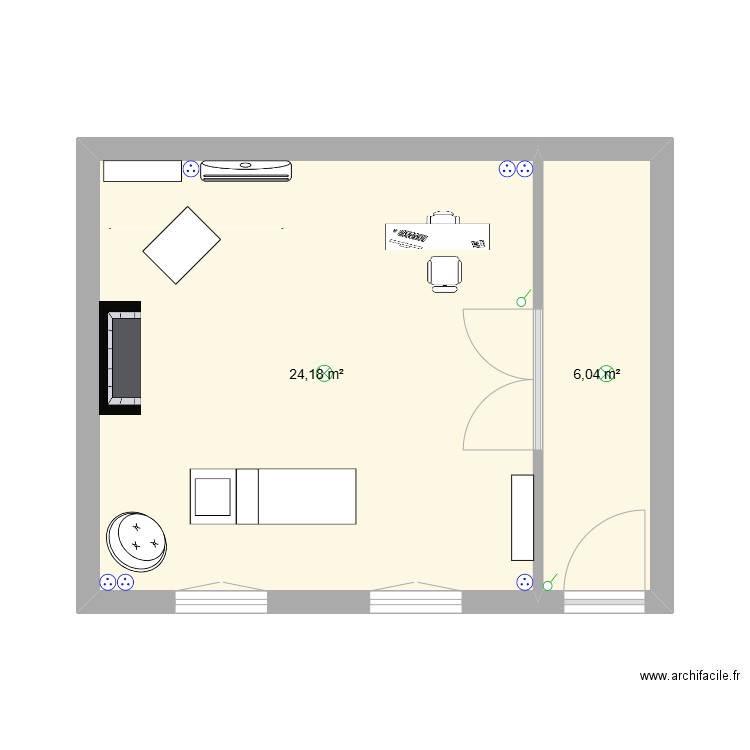 salon de beauté. Plan de 2 pièces et 30 m2