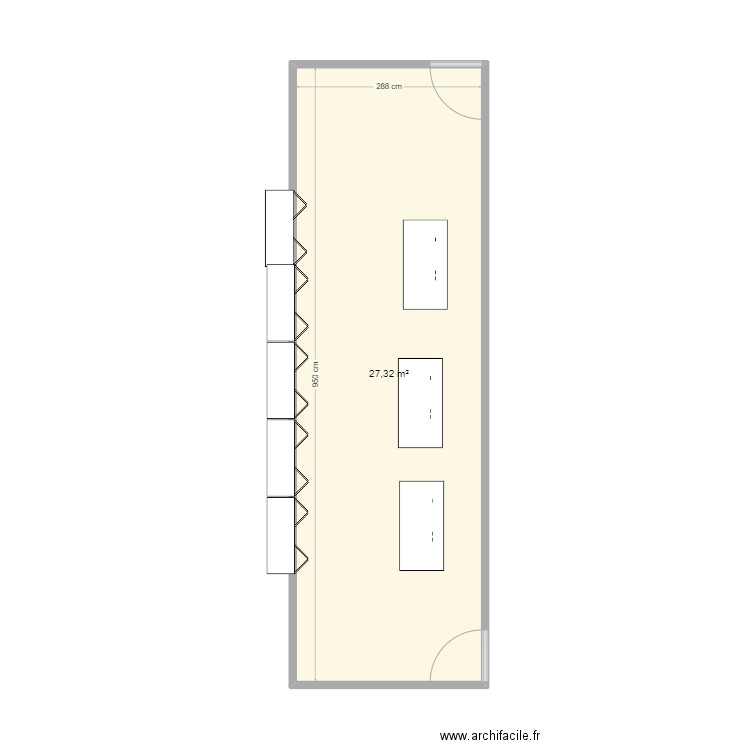 salle commune. Plan de 1 pièce et 27 m2