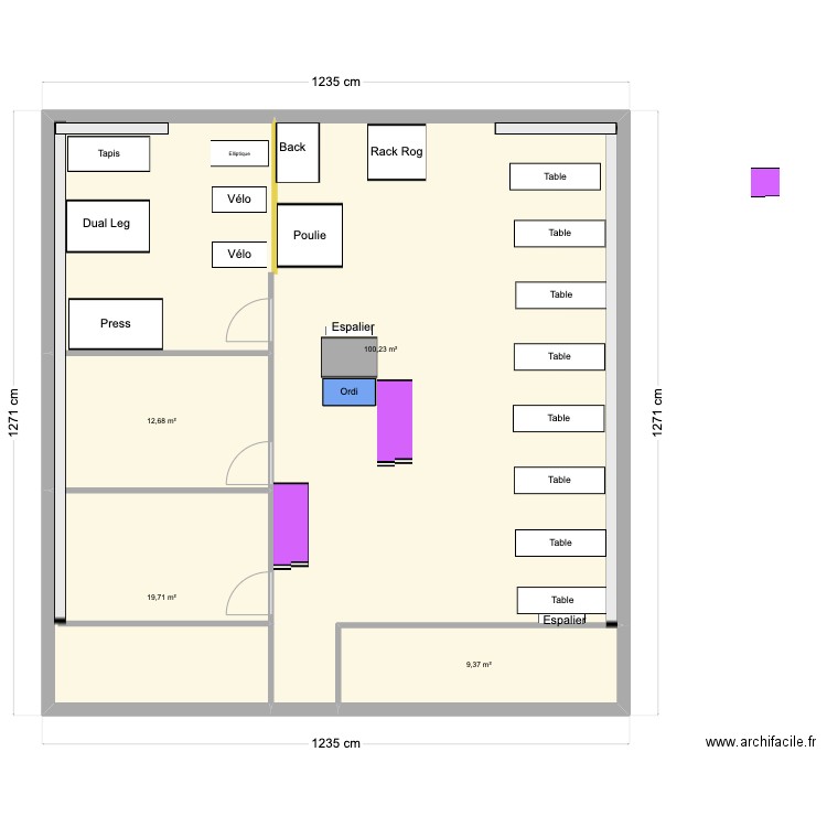 Platp2. Plan de 4 pièces et 142 m2