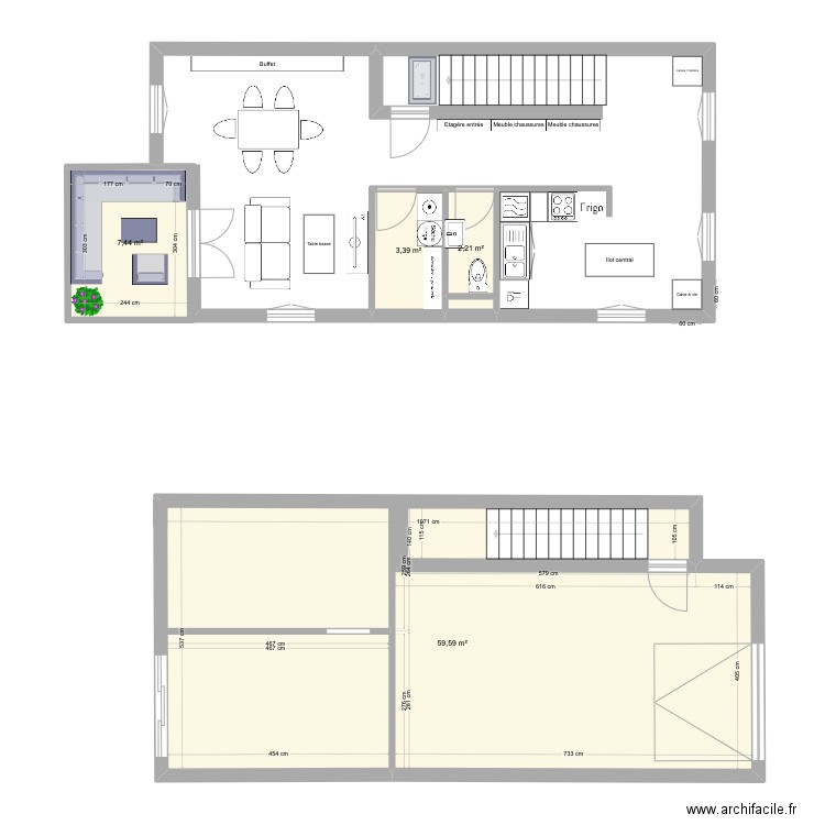 RDC_Maison. Plan de 4 pièces et 73 m2