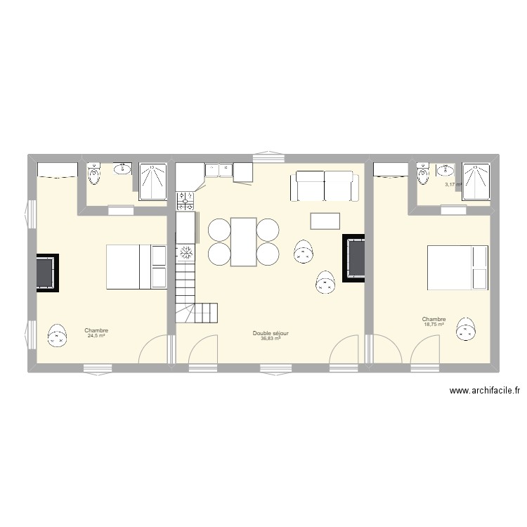 La vieille cure 3. Plan de 4 pièces et 83 m2