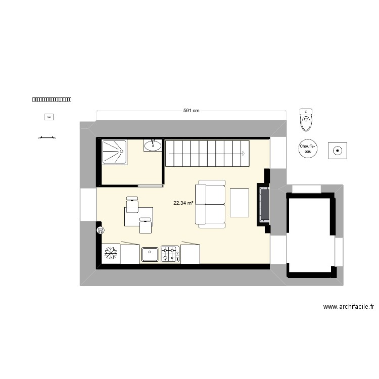 grenier. Plan de 1 pièce et 22 m2