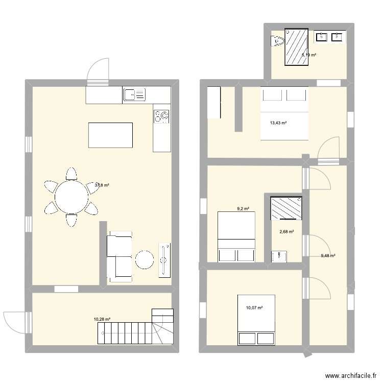 maison . Plan de 8 pièces et 98 m2