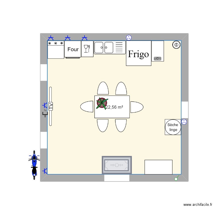 Cuisine fait. Plan de 1 pièce et 23 m2