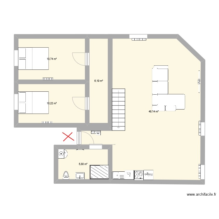 Appartement n°6 2ème étage. Plan de 5 pièces et 82 m2