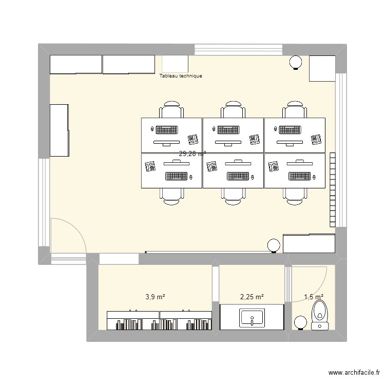 Projet bureau sous-off SIBA. Plan de 4 pièces et 37 m2