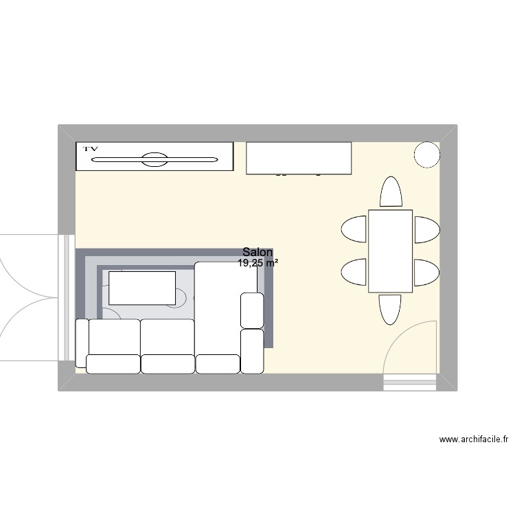 Plan salon 2. Plan de 1 pièce et 19 m2