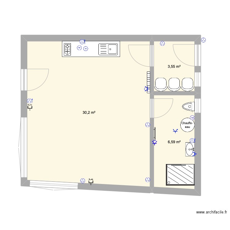 Bureau_Mimi_2. Plan de 3 pièces et 40 m2