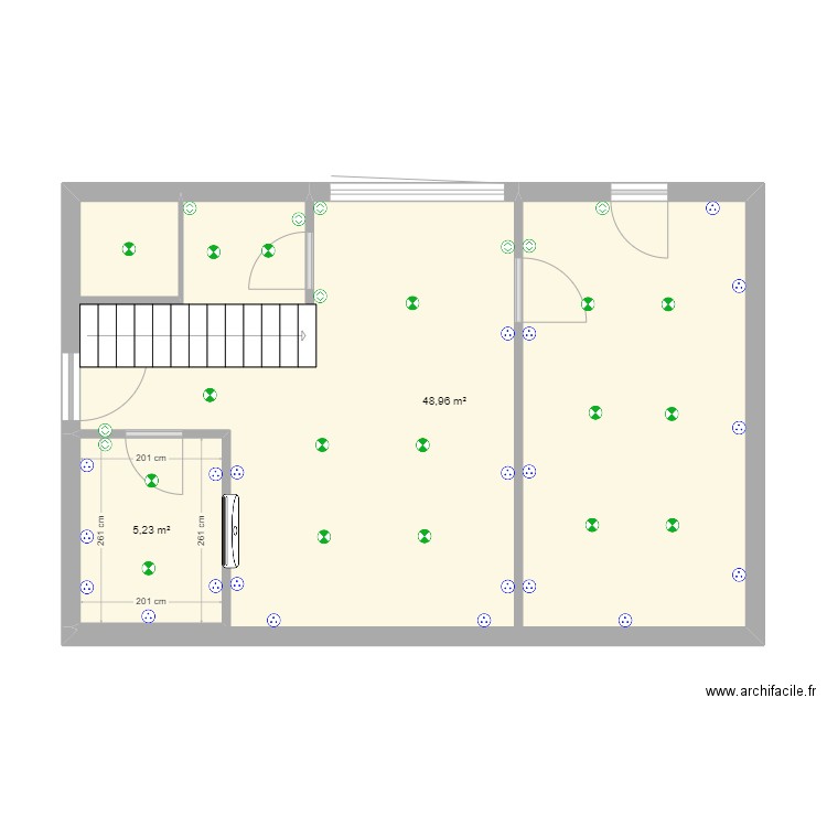 Plan Bas ancienne grange. Plan de 2 pièces et 54 m2