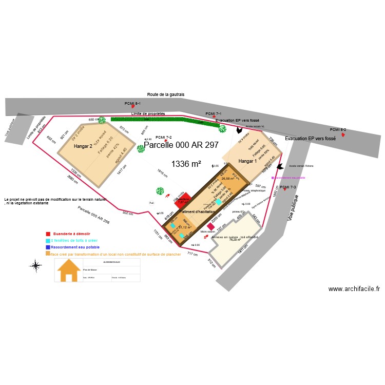 plan de masse projeté. Plan de 3 pièces et 366 m2