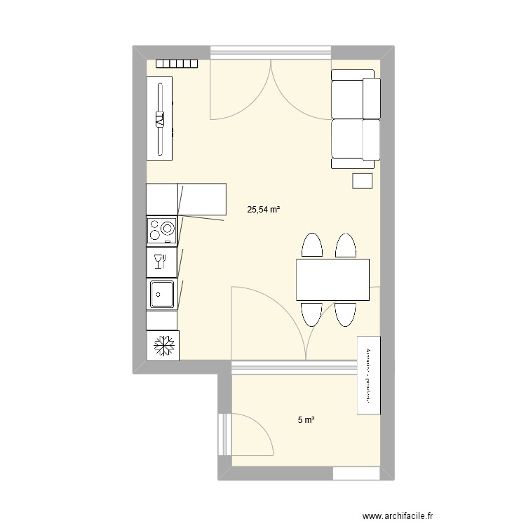 Sala. Plan de 2 pièces et 31 m2