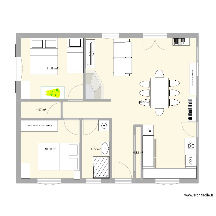 projet louverne. Plan de 6 pièces et 69 m2