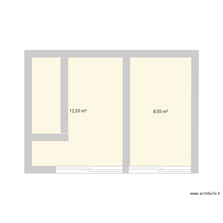 Le Toubs. Plan de 2 pièces et 21 m2