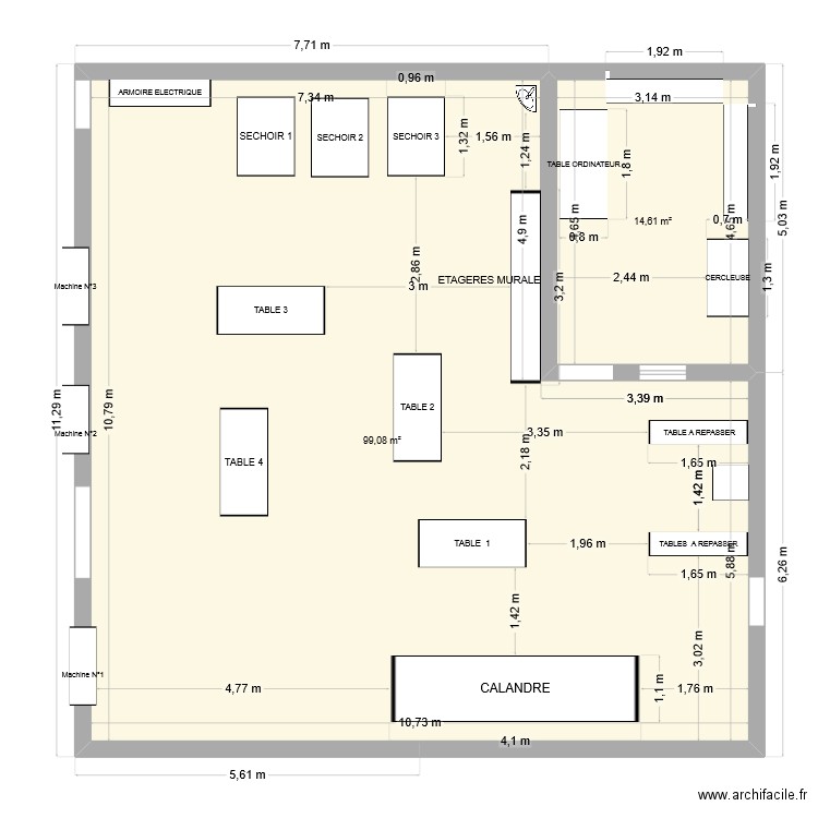 Blanchisserie. Plan de 2 pièces et 114 m2