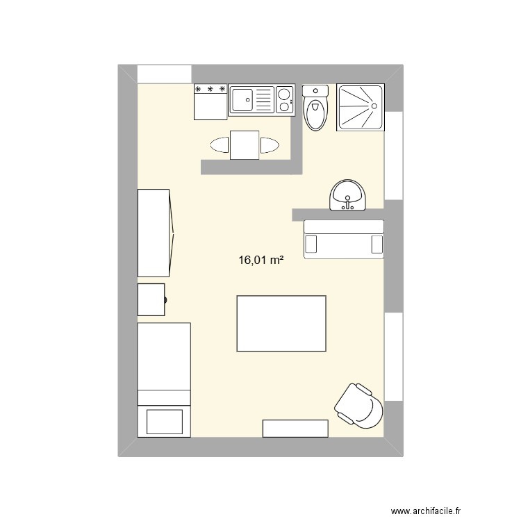 studio Félix. Plan de 1 pièce et 16 m2